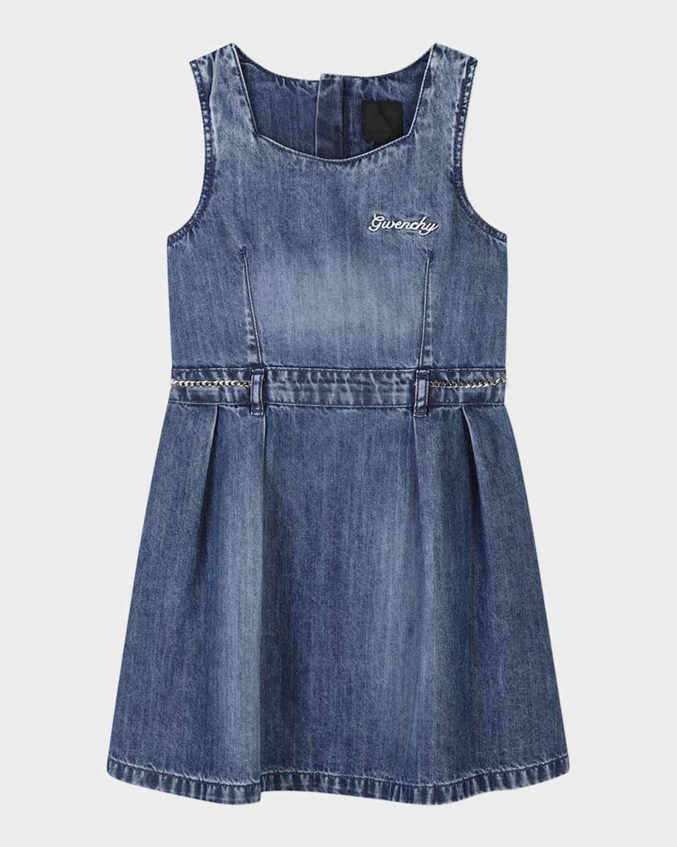 Girl's Script Logo-Print Denim Dress, Size 4-